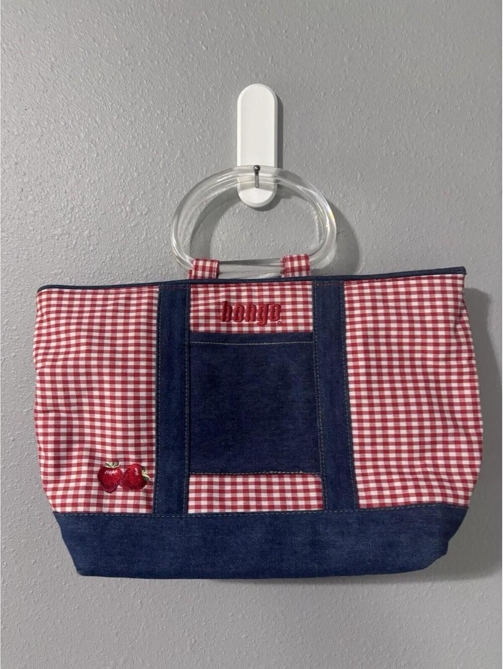 Bongo Denim and Red Plaid Shoulder Bag Acrylic Handles Y2K EUC Vintage